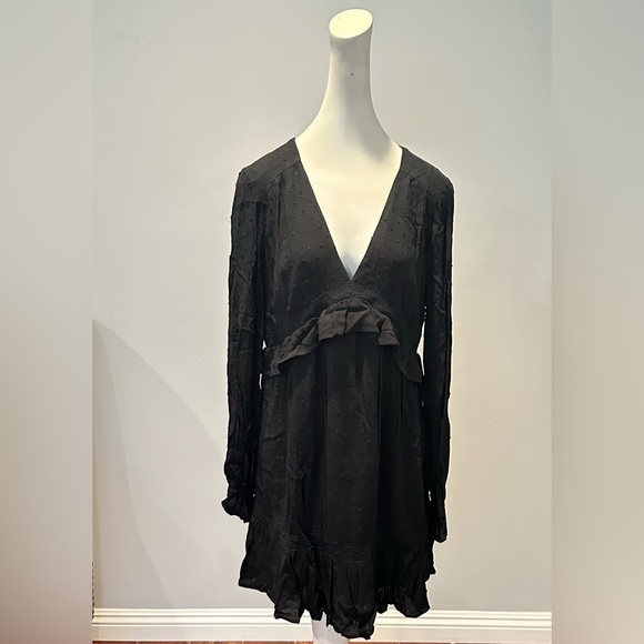 PAIGE Women's Odelise Dress Long Sleeve Angled Bust Seams Lace Trim in Black, - Picture 9 of 14